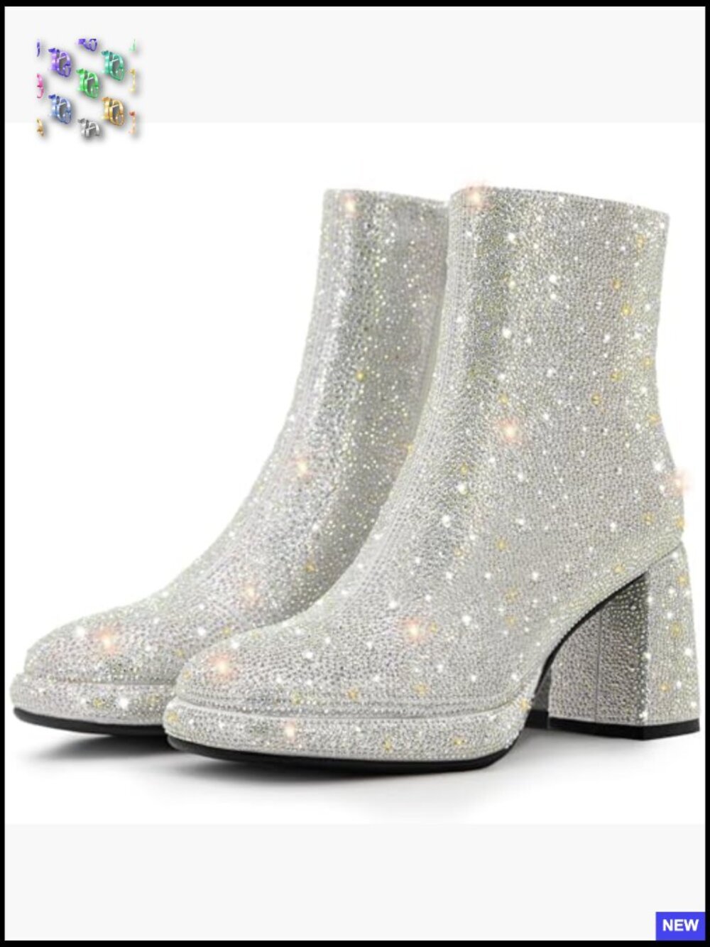 Sparkly Rhinestone Chunky Heeled Ankle Booties Wedding Bride Platform Boots - Picture 4 of 6